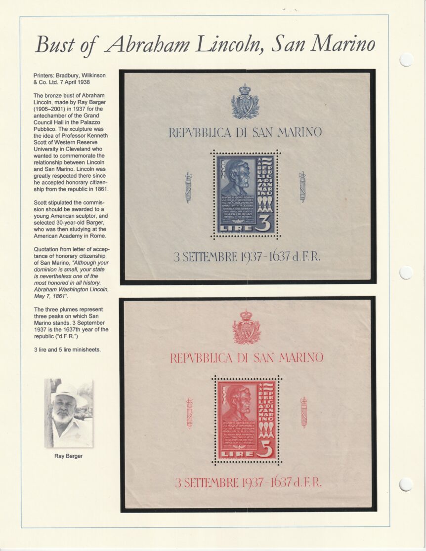1938 San Marino Abraham Lincoln Bust