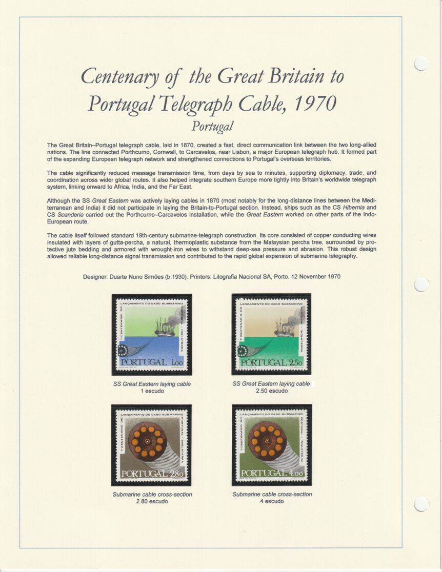 1970 Portugal to Great Britain Telegraph Cable Centenary