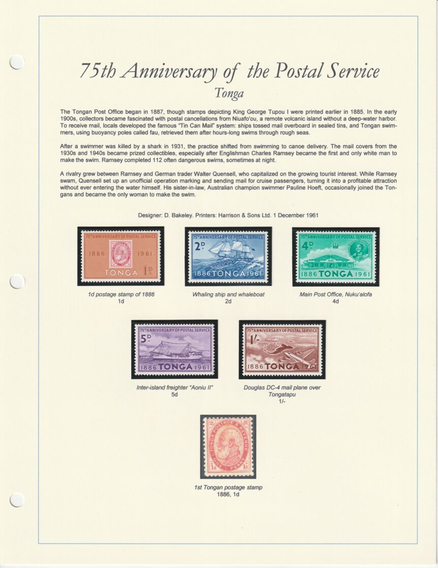 1961 Tonga Postal Service 75th Anniversary